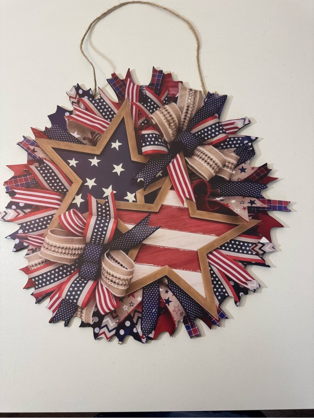 Patriotic Star Ribbon Wall Hanging - Red, White & Blue Holiday Decor